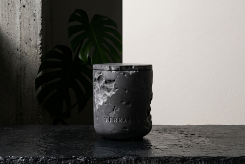 TERRAEUM Glasshouse Archive 01 — concrete candle vessel, Barbican Conservatory London