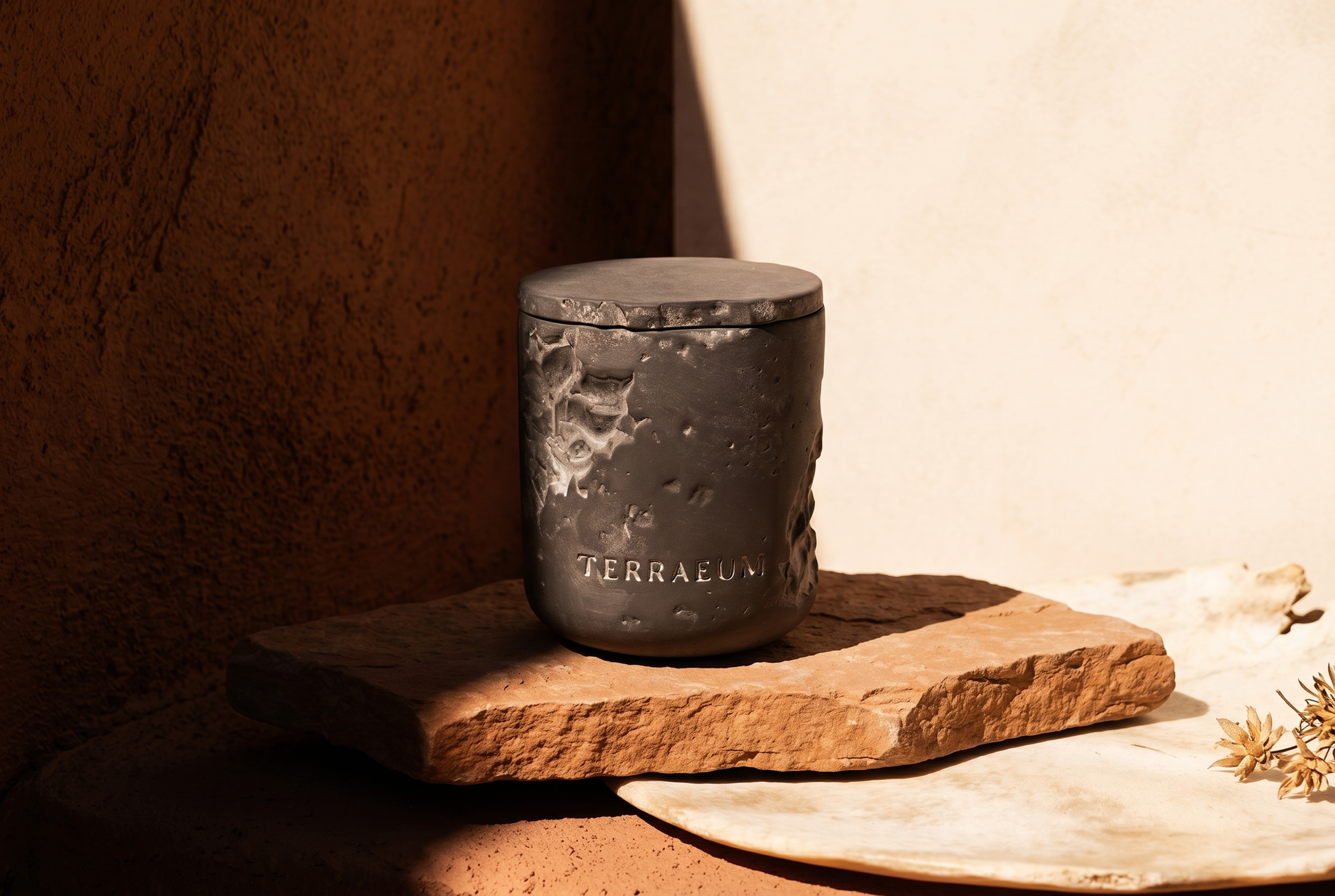 TERRAEUM Chaparral Archive 03 — clay-wash concrete candle vessel