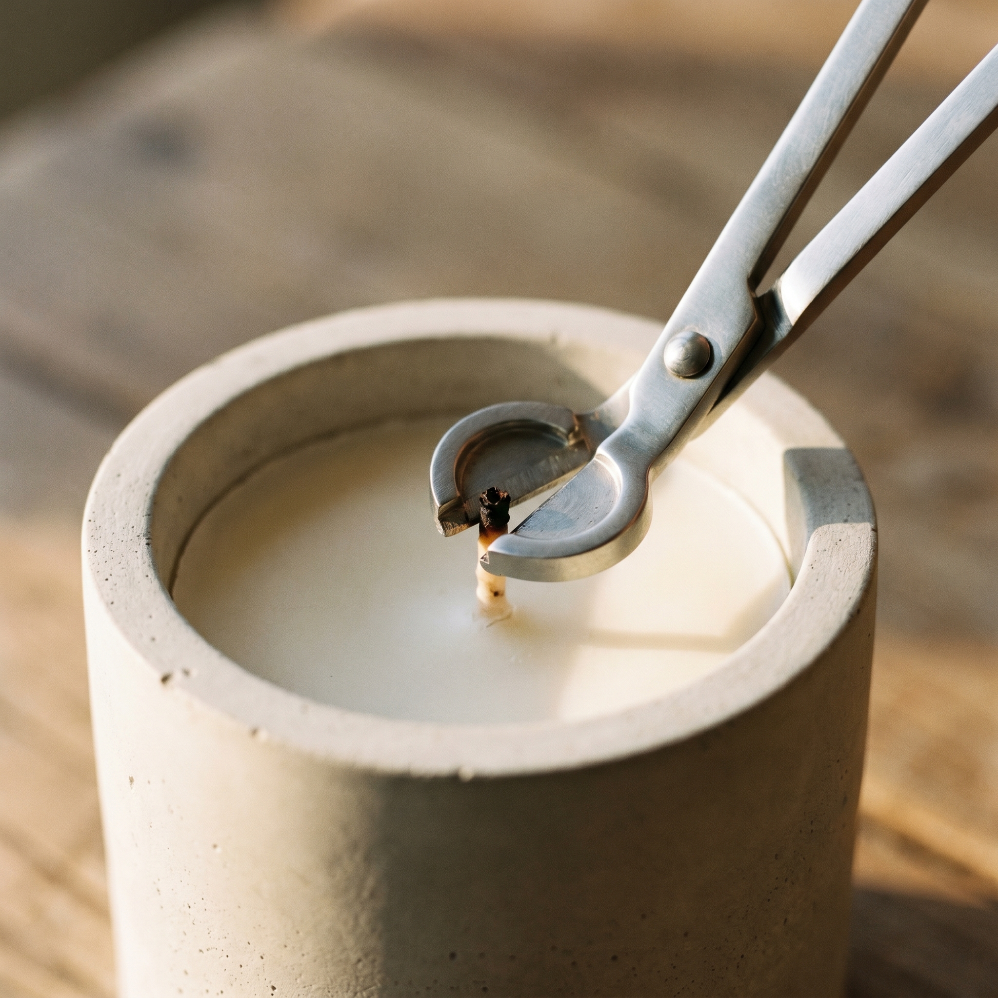 Wick trimmer trimming a candle wick